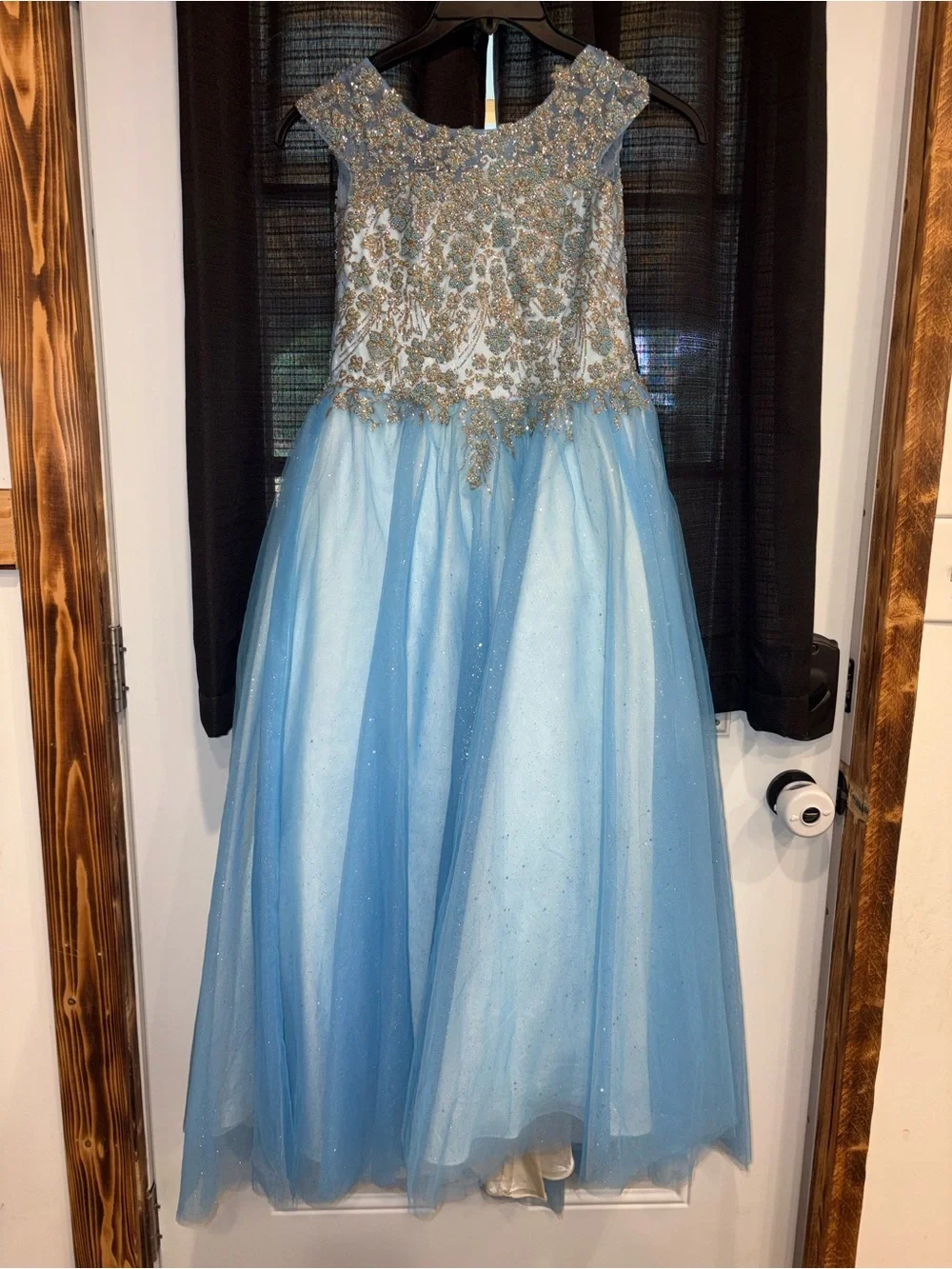 Girls Light Blue Embroidered Tulle Party Dress